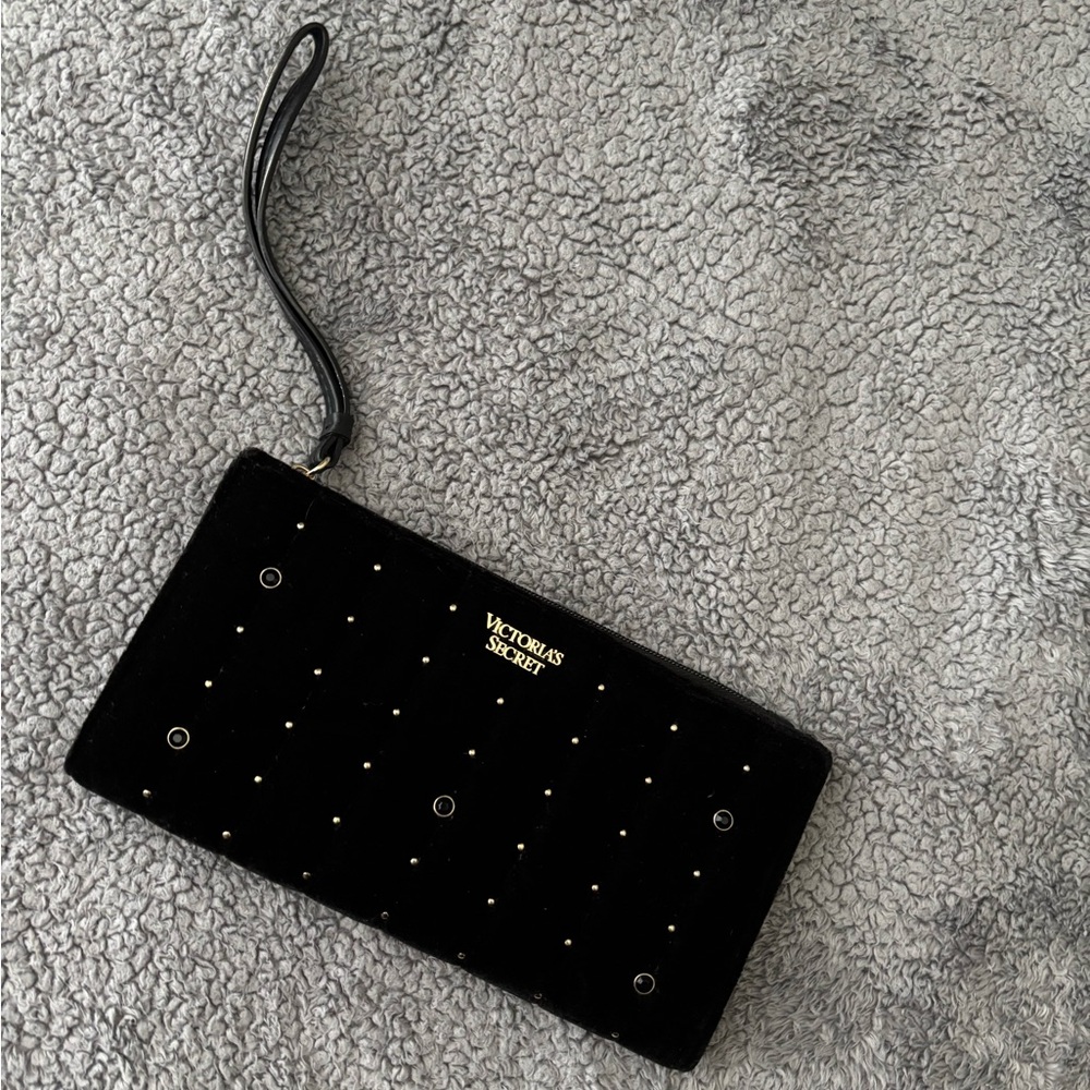 Victoria's Secret Wristlet Clutch Wallet Black Velvet